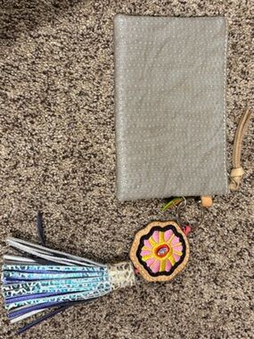 Gray Wristlet Pouch with Colorful Tassel Charm